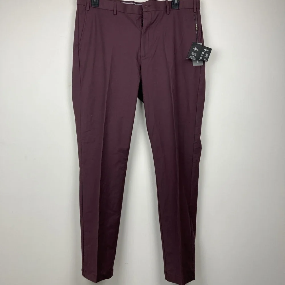 Michael Kors Mens Classic fit Dress Pants 34W 30L Red Berry Solid Stretch